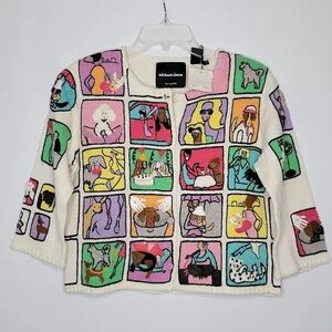 RARE Michael Simon Multicolor dog Patch Sweater